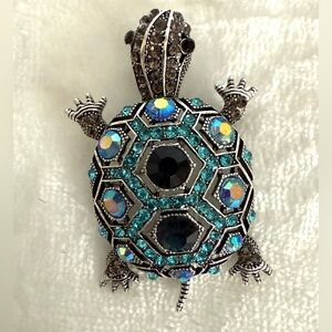Turtle Brooch with Blue and Black Gemstones